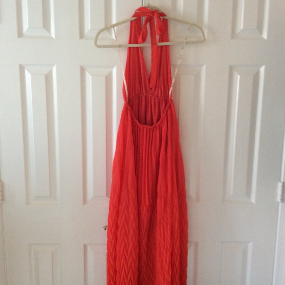 Coral Halter Open Back Maxi Dress - Picture 2 of 7